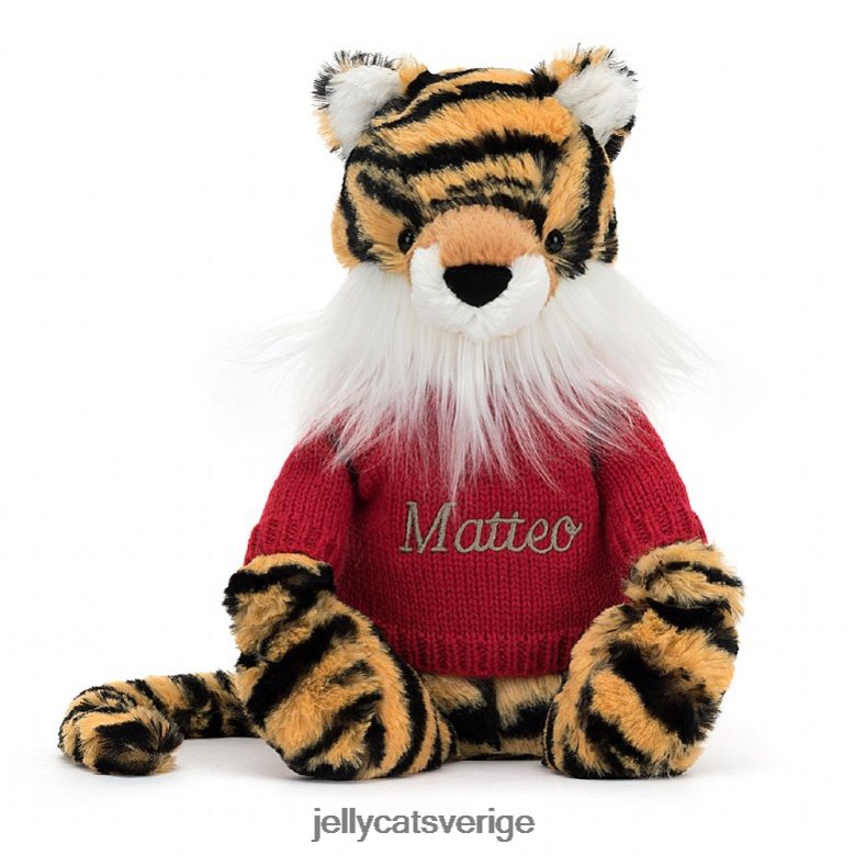 Jellycat leksak blyg tiger med personlig röd tröja i flera färger 4206LT313