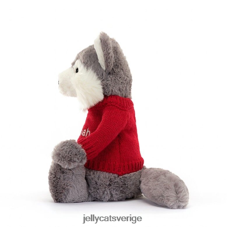 Jellycat leksak blyg varg med personlig röd tröja grå och vit 4206LT241