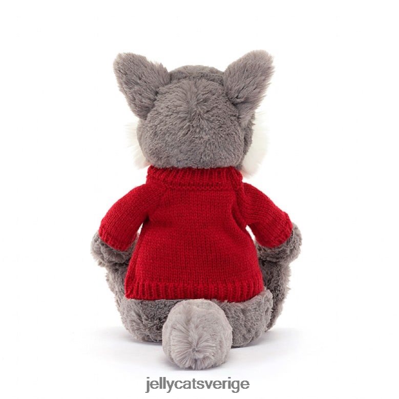 Jellycat leksak blyg varg med personlig röd tröja grå och vit 4206LT241