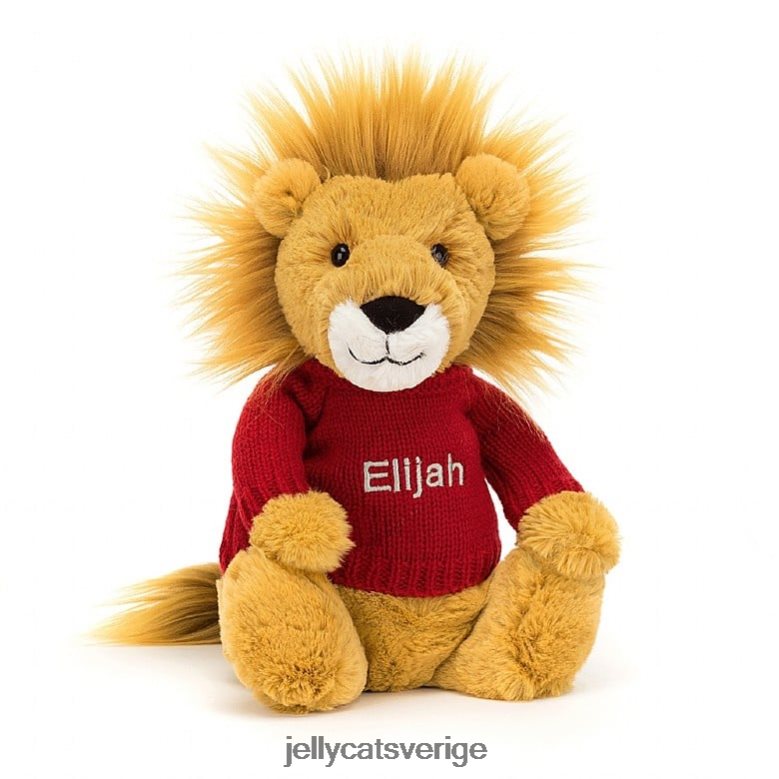Jellycat leksak blygt lejon med personlig röd tröja gul 4206LT546